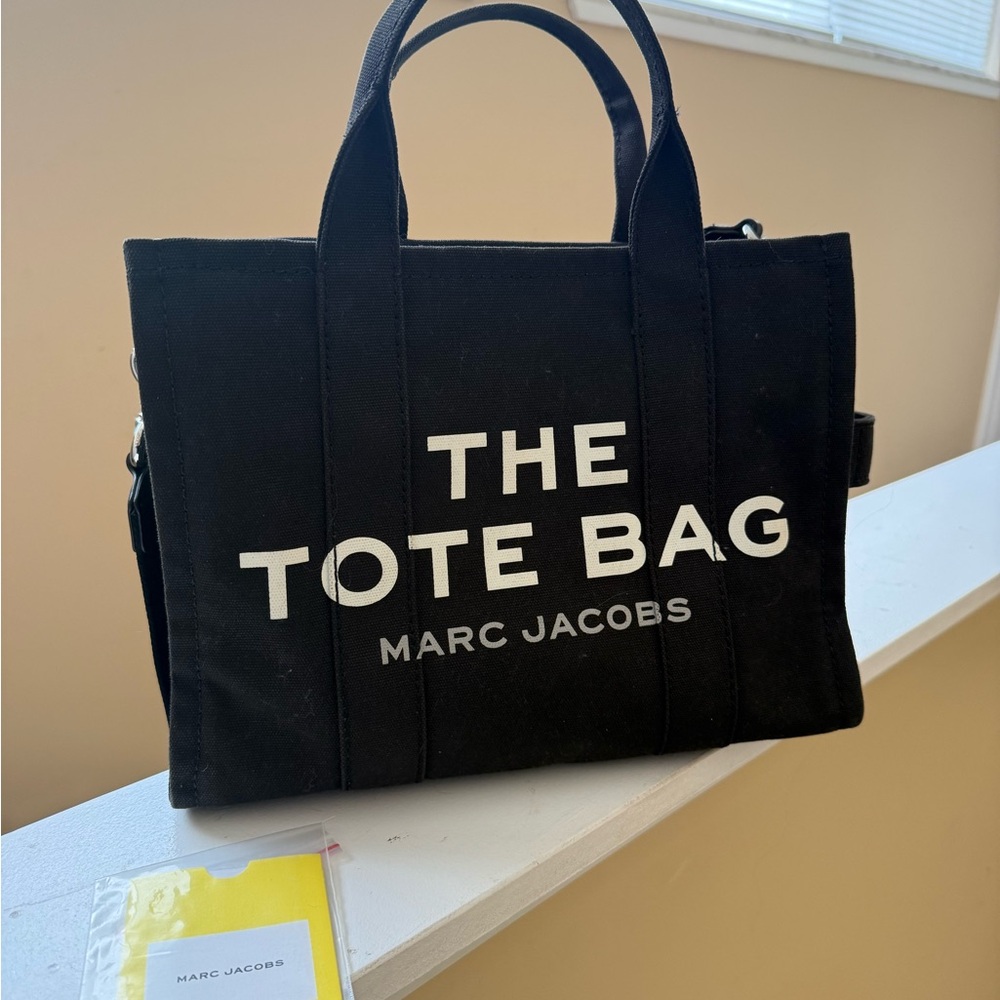 Marc Jacobs Black Canvas 'The Tote Bag' with White Logo